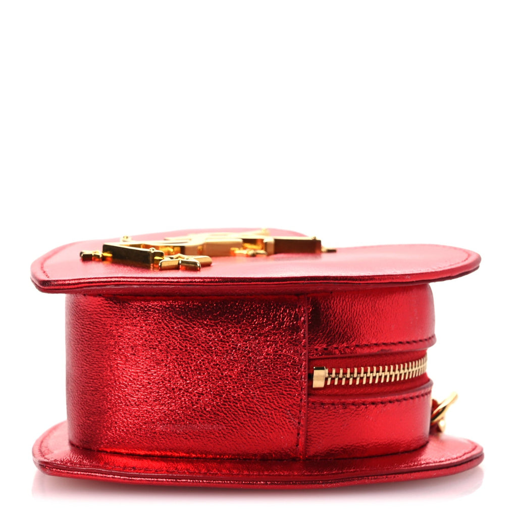Metallic Lambskin Small Love Heart Chain Bag Red