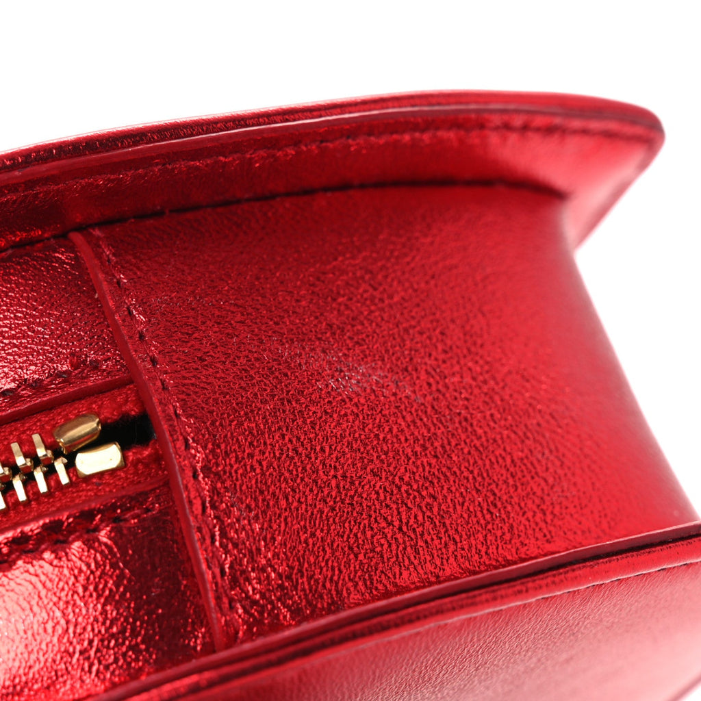 Metallic Lambskin Small Love Heart Chain Bag Red