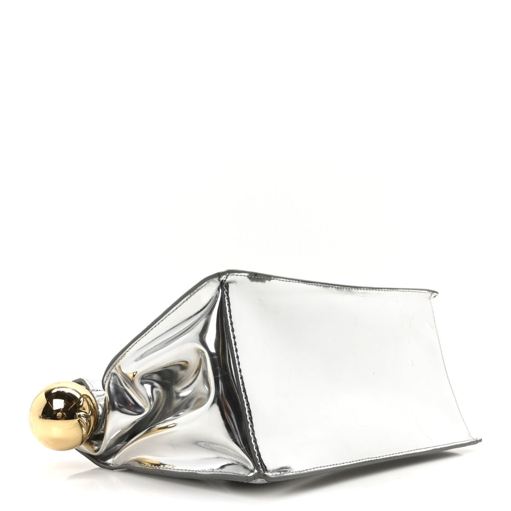 Metallic Patent Calfskin La Pochette Rond Carre Silver