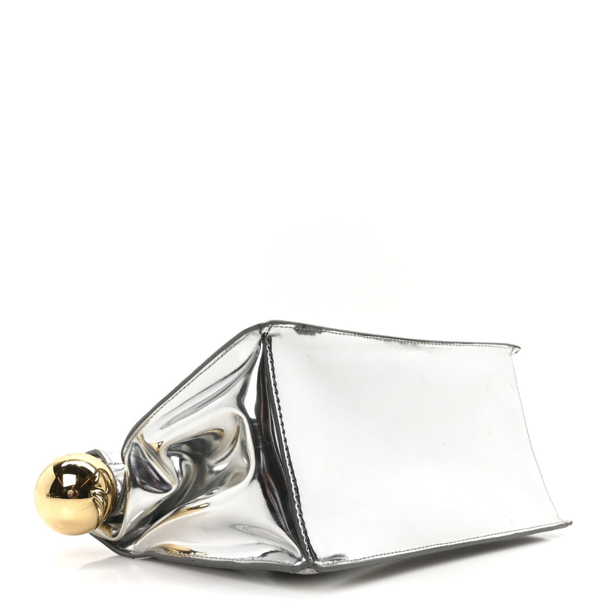 Metallic Patent Calfskin La Pochette Rond Carre Silver