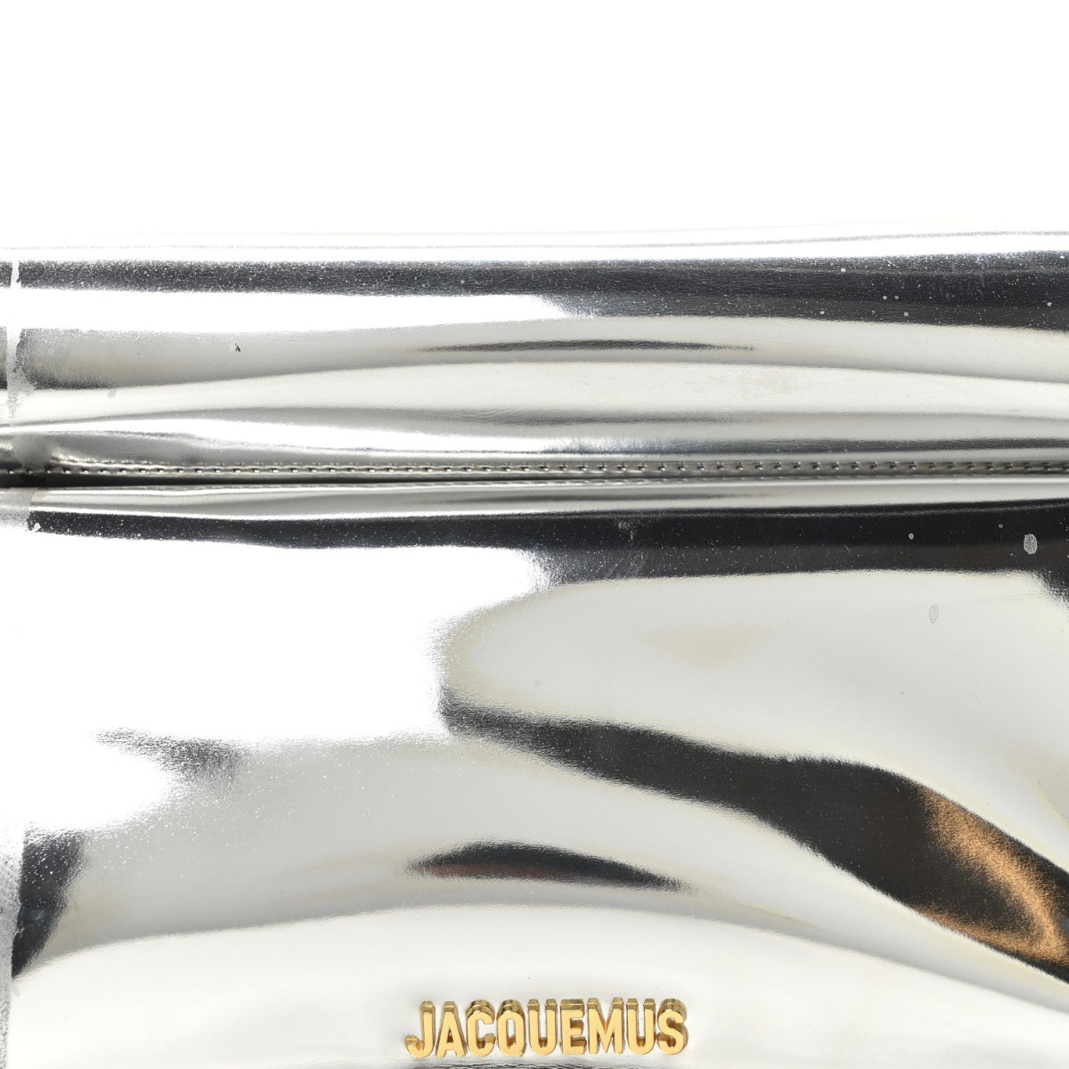 Metallic Patent Calfskin La Pochette Rond Carre Silver
