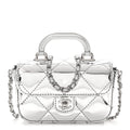 Mirror Calfskin Small Top Handle Clutch With Chain Silver