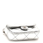 Mirror Calfskin Small Top Handle Clutch With Chain Silver