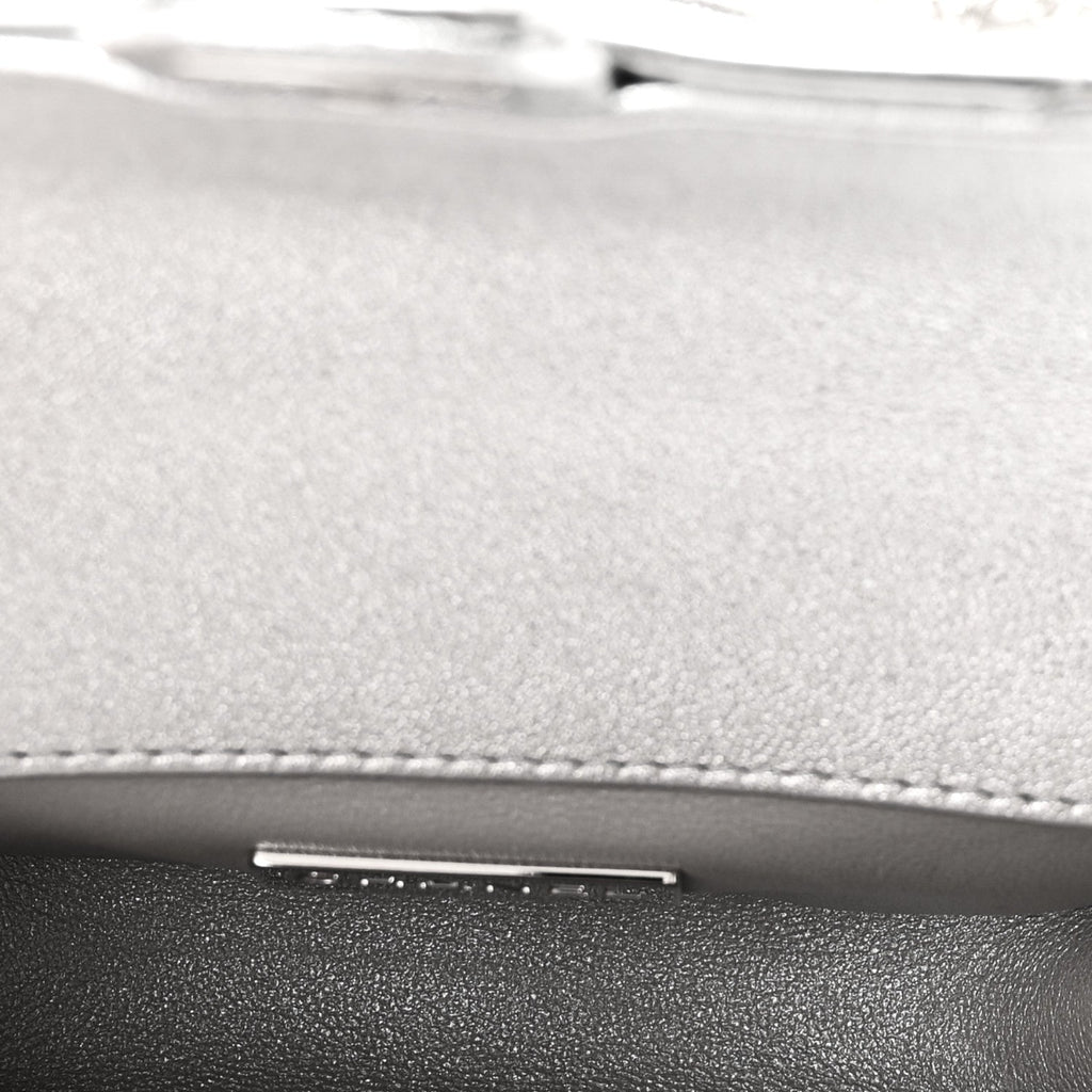 Mirror Calfskin Small Top Handle Clutch With Chain Silver