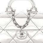 Mirror Calfskin Small Top Handle Clutch With Chain Silver