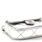 Mirror Calfskin Small Top Handle Clutch With Chain Silver