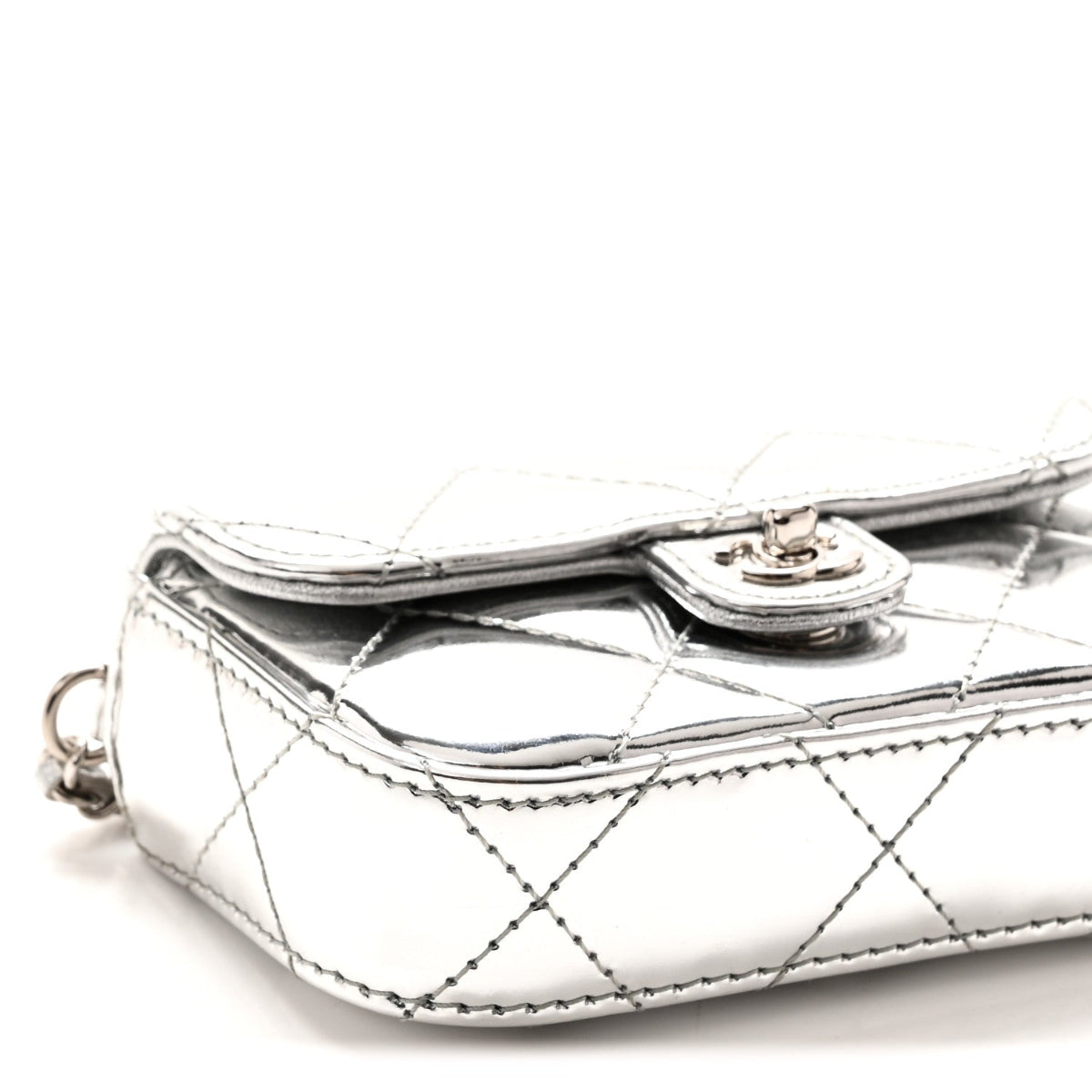 Mirror Calfskin Small Top Handle Clutch With Chain Silver