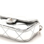 Mirror Calfskin Small Top Handle Clutch With Chain Silver