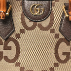 Monogram Jumbo GG Textured Dollar Calfskin Small Diana Tote Bag Camel Ebony New Acero