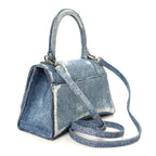 Nappa Denim Printed Small Hourglass Top Handle Bag Denim Blue