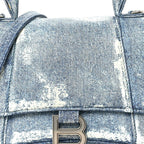 Nappa Denim Printed Small Hourglass Top Handle Bag Denim Blue
