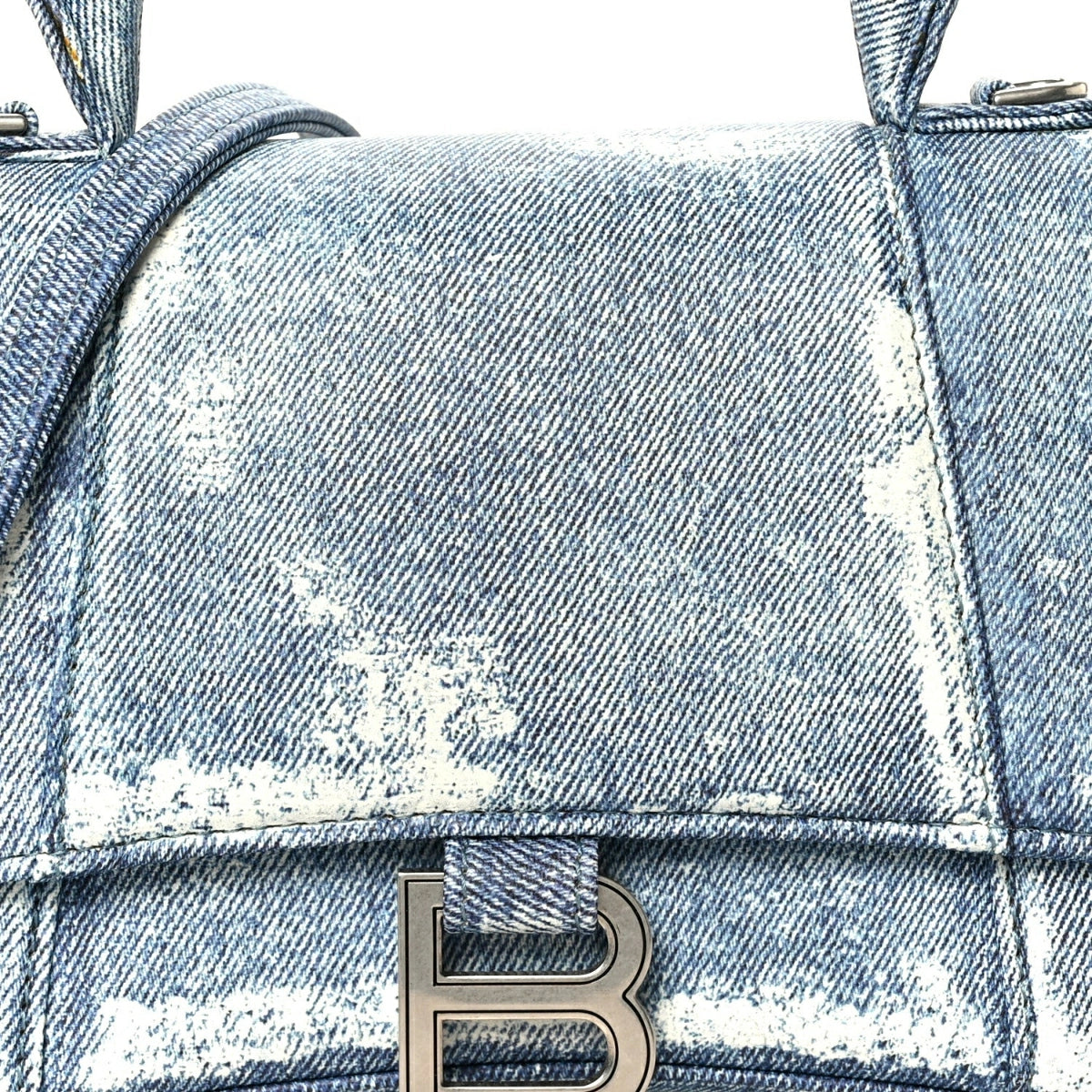 Nappa Denim Printed Small Hourglass Top Handle Bag Denim Blue