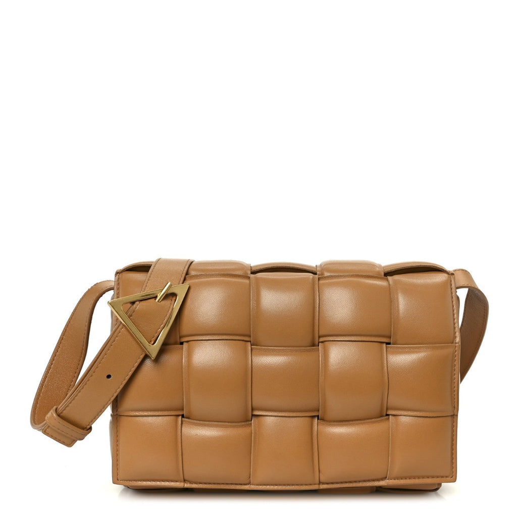 Nappa Maxi Intreccio Padded Cassette Crossbody Bag Caramel