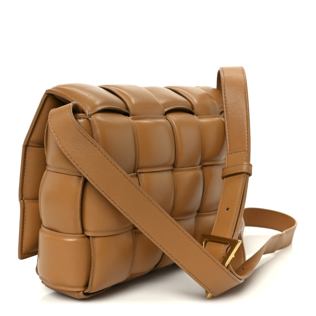 Nappa Maxi Intreccio Padded Cassette Crossbody Bag Caramel