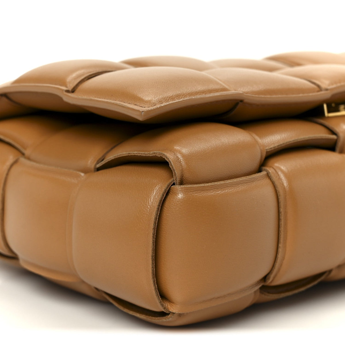 Nappa Maxi Intreccio Padded Cassette Crossbody Bag Caramel