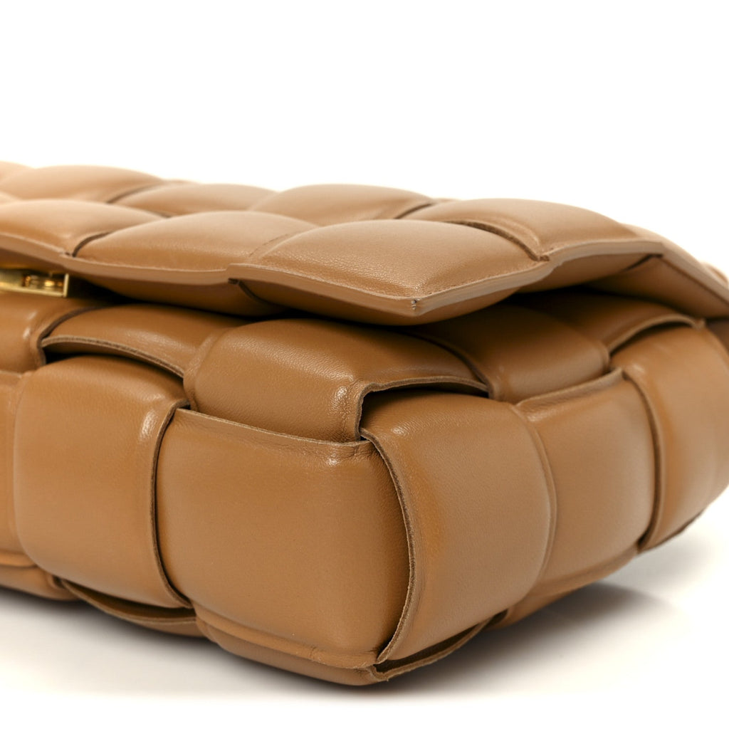 Nappa Maxi Intreccio Padded Cassette Crossbody Bag Caramel