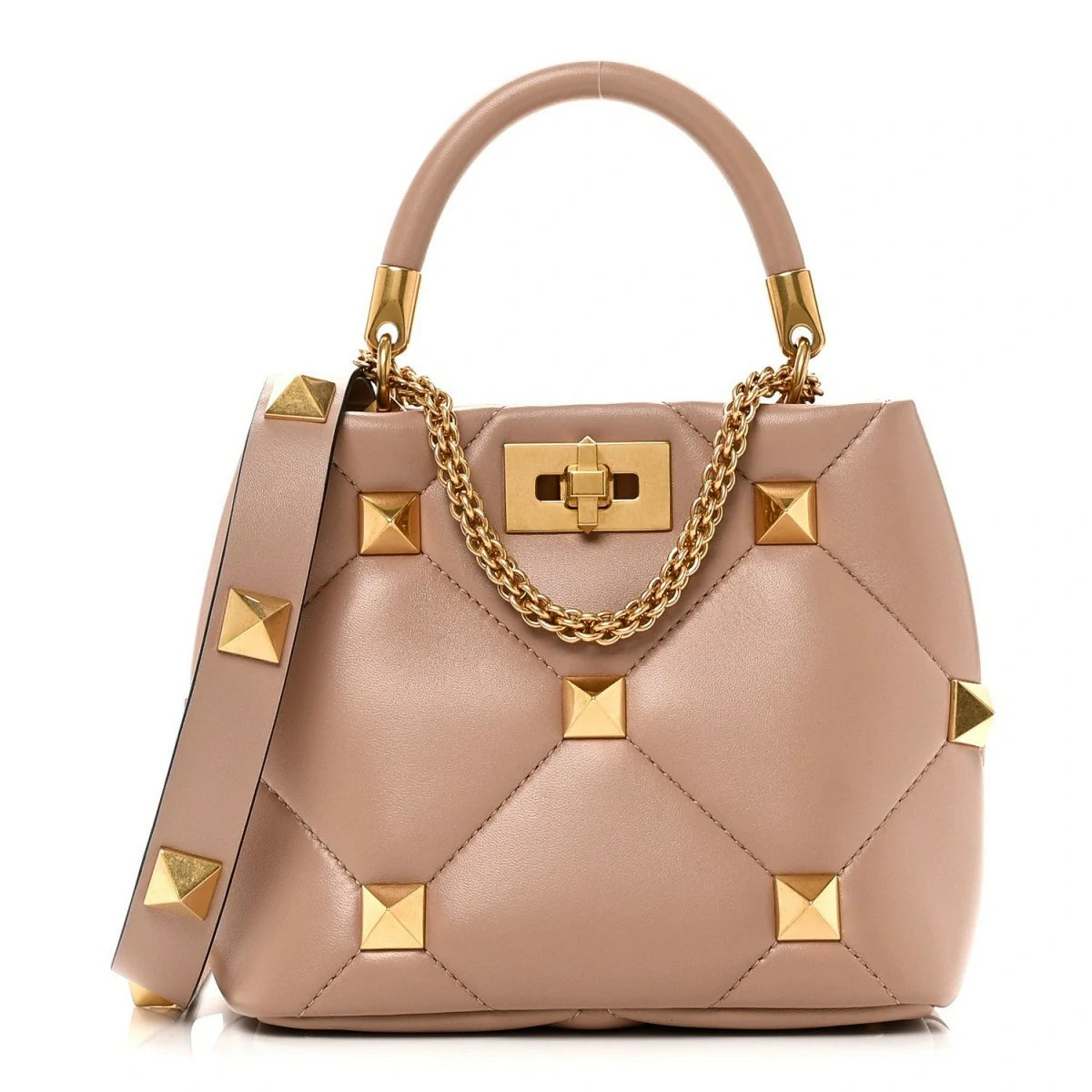 Nappa Small Roman Stud The Handle Bag Rose Cannelle