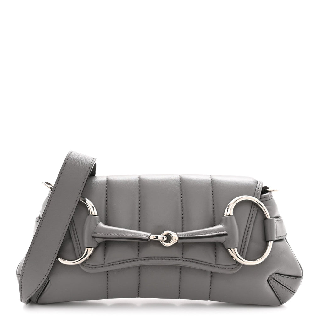 Nappa Vertical Matelasse Small Maxi Horsebit Chain Shoulder Bag Gray