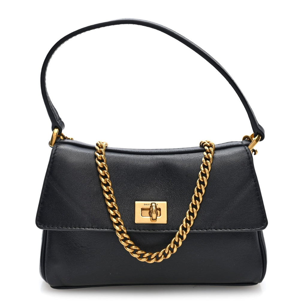 Natural Smooth Calfskin Nano Rodeo Top Handle Handbag Black