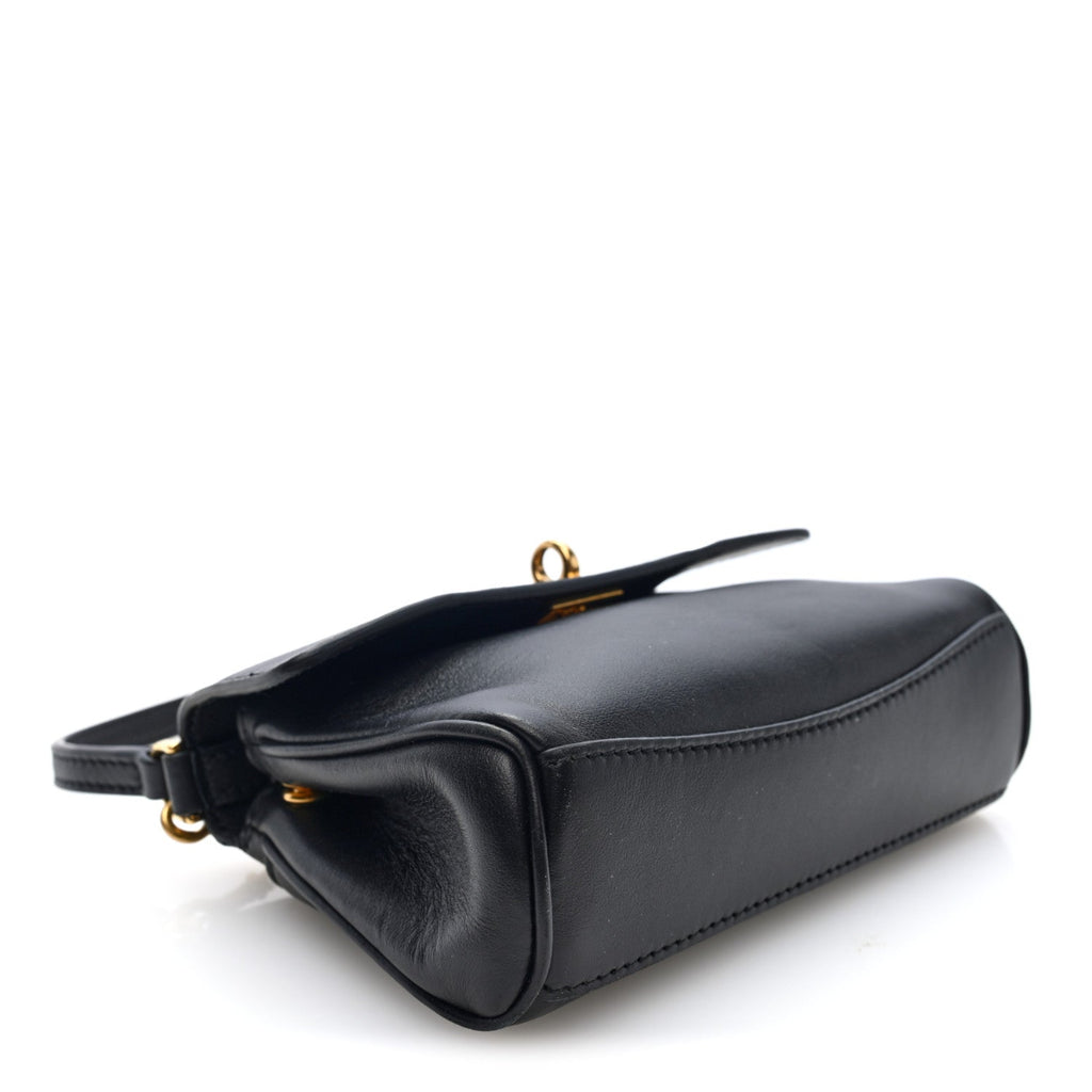 Natural Smooth Calfskin Nano Rodeo Top Handle Handbag Black