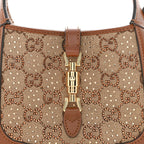 New Canvas Charisma Calfskin Crystal GG Monogram Mini Jackie 1961 Hobo Camel Ebony