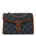 New Denim GG Monogram Dollar Calfskin Enamel Mini Dionysus Chain Wallet Blue Tea Cuir Epilog Electric Blue