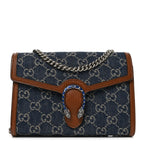 New Denim GG Monogram Dollar Calfskin Enamel Mini Dionysus Chain Wallet Blue Tea Cuir Epilog Electric Blue