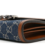 New Denim GG Monogram Dollar Calfskin Enamel Mini Dionysus Chain Wallet Blue Tea Cuir Epilog Electric Blue