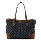 New Denim GG Monogram Medium Ophidia Shopping Tote Blue Tea Cuir