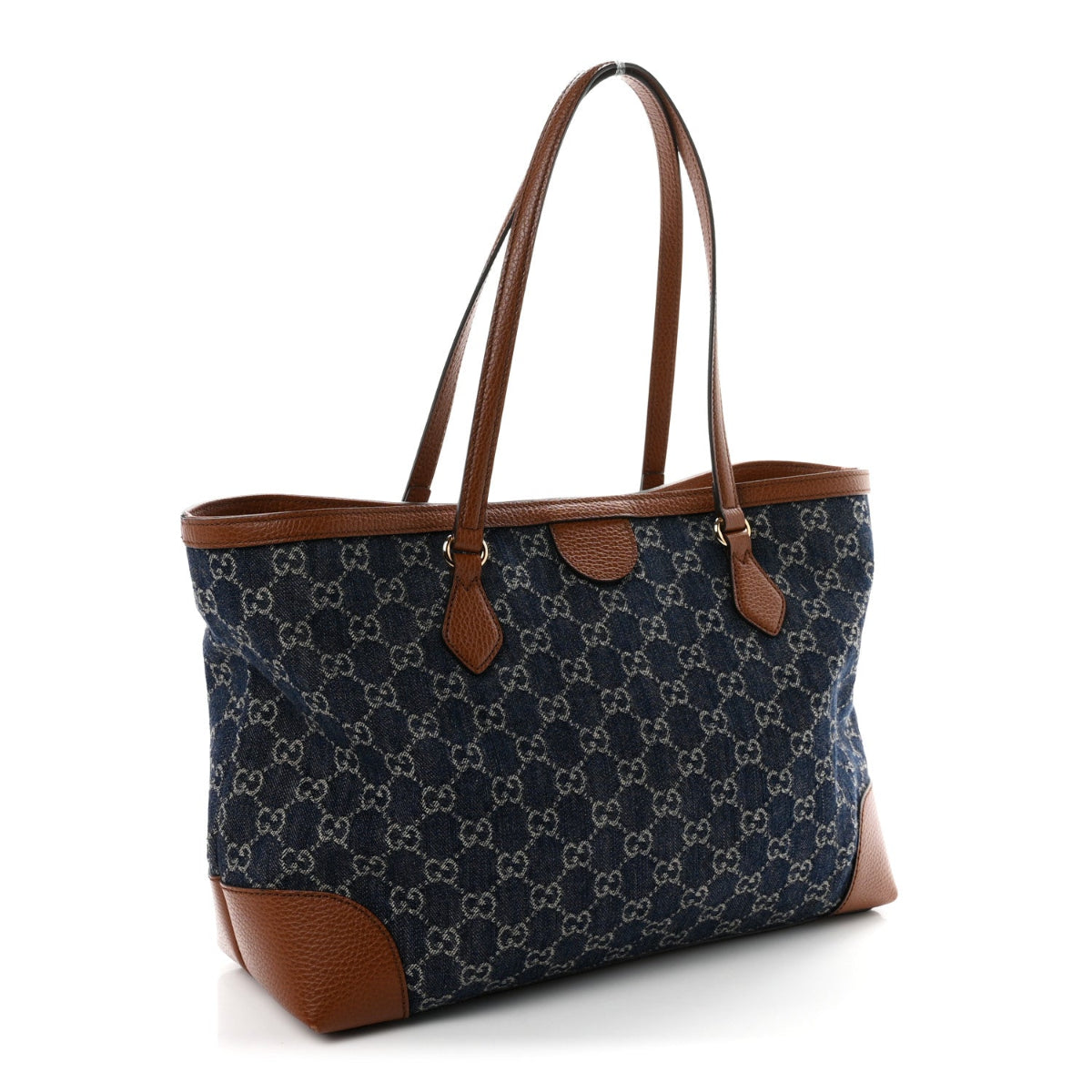 New Denim GG Monogram Medium Ophidia Shopping Tote Blue Tea Cuir