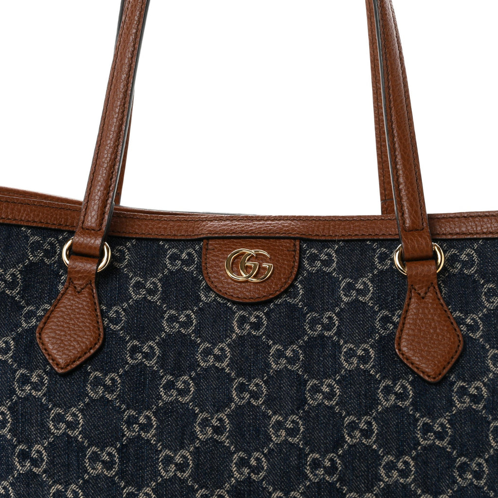 New Denim GG Monogram Medium Ophidia Shopping Tote Blue Tea Cuir