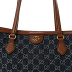 New Denim GG Monogram Medium Ophidia Shopping Tote Blue Tea Cuir