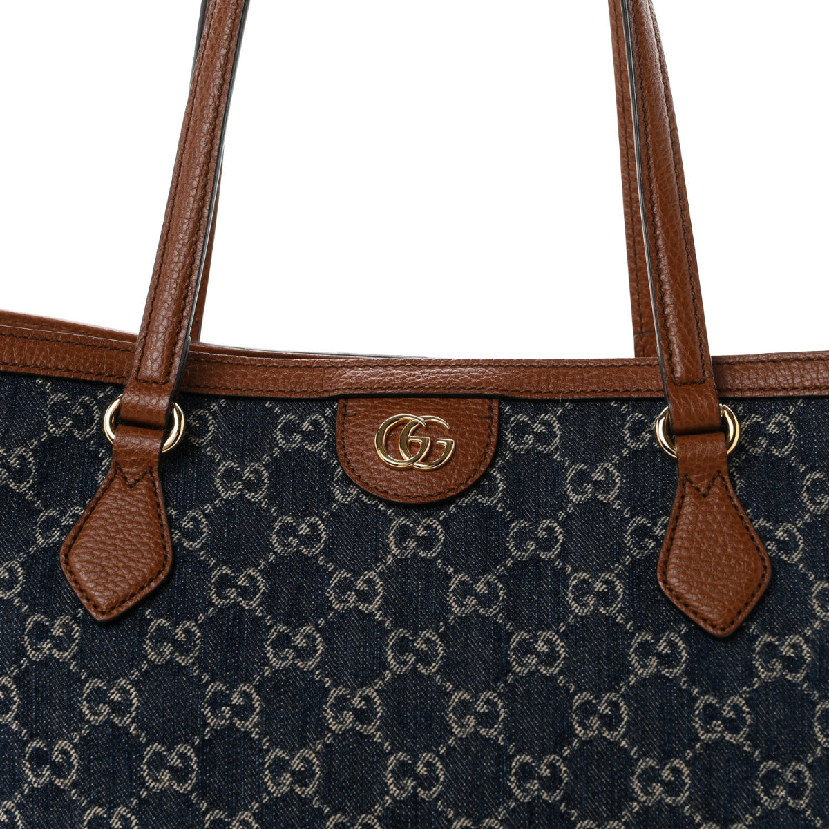 New Denim GG Monogram Medium Ophidia Shopping Tote Blue Tea Cuir