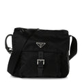 Nylon Vela Saffiano Single Buckle Messenger Shoulder Bag Black