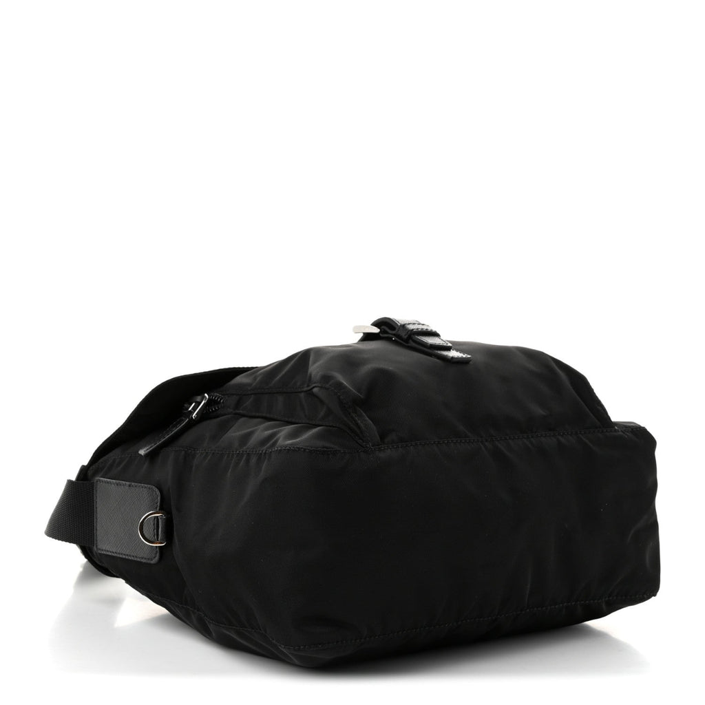 Nylon Vela Saffiano Single Buckle Messenger Shoulder Bag Black