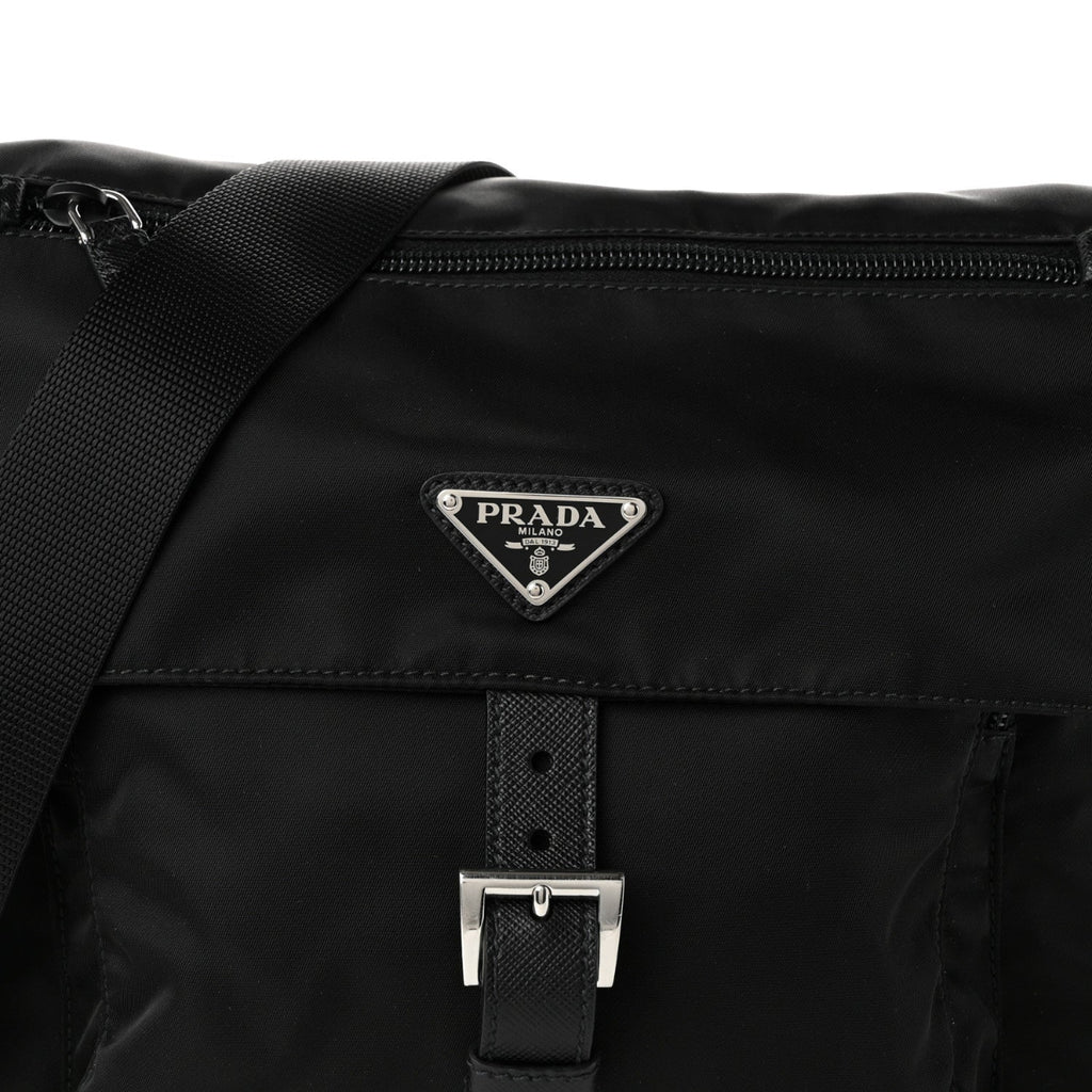 Nylon Vela Saffiano Single Buckle Messenger Shoulder Bag Black
