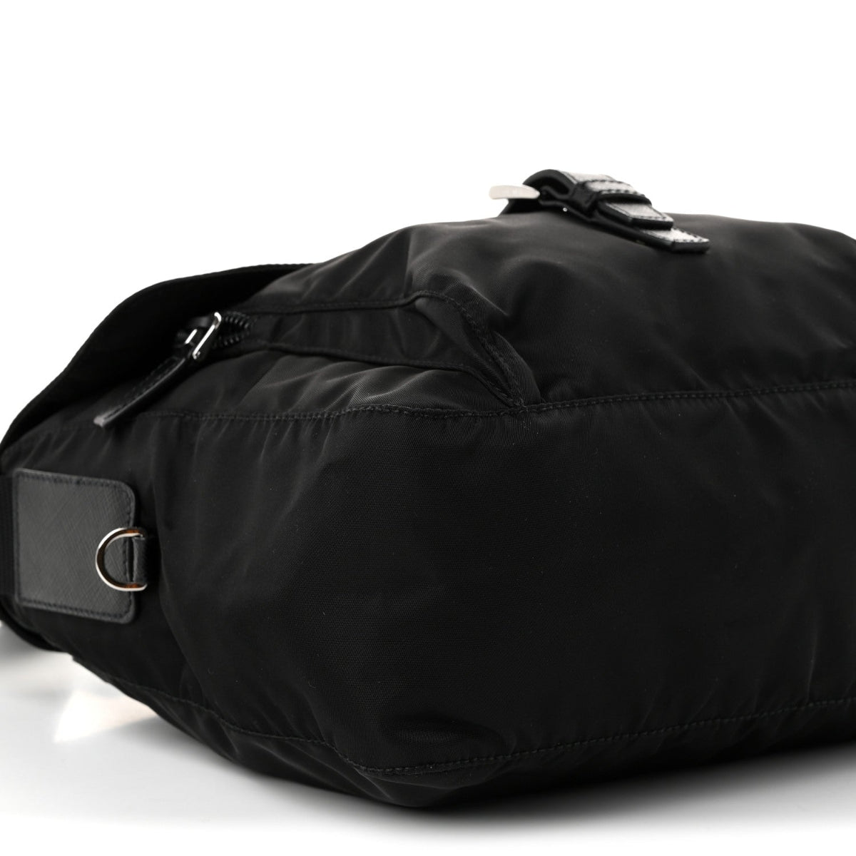 Nylon Vela Saffiano Single Buckle Messenger Shoulder Bag Black