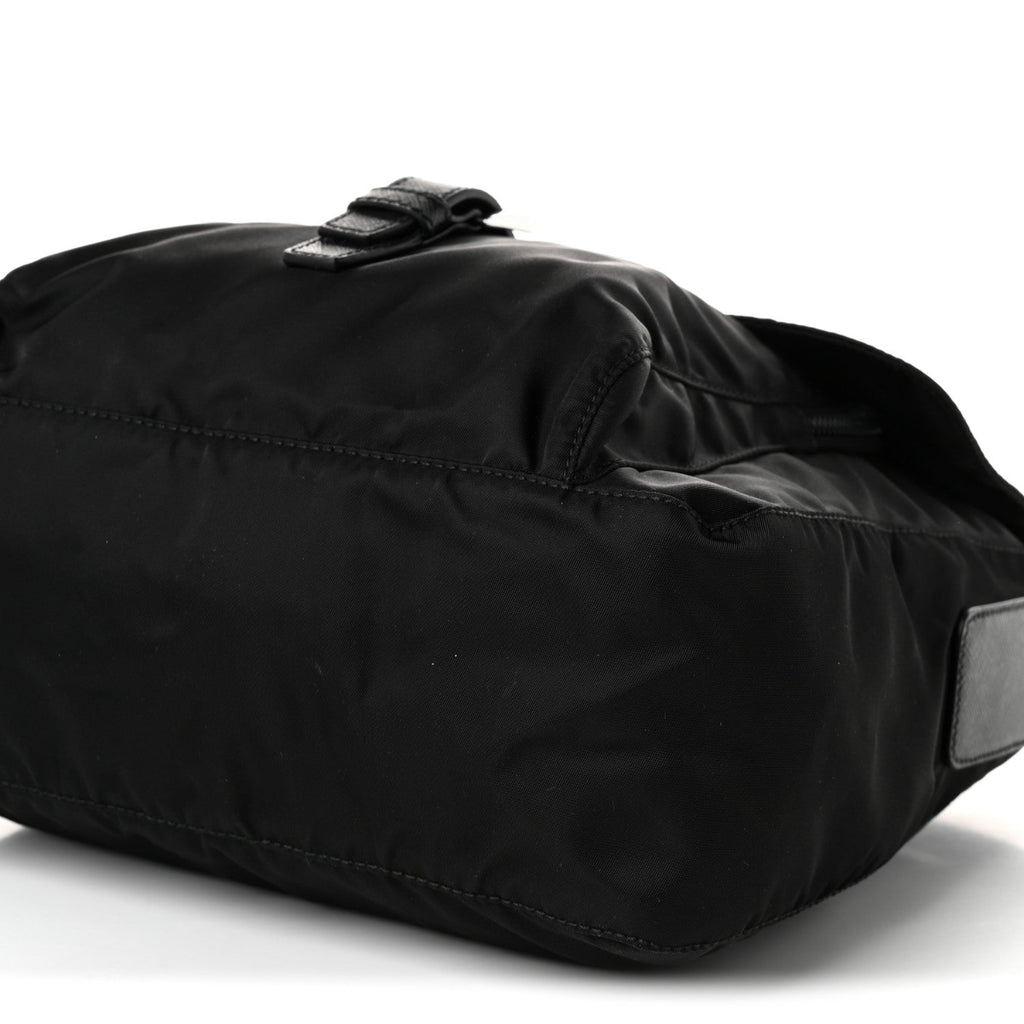 Nylon Vela Saffiano Single Buckle Messenger Shoulder Bag Black