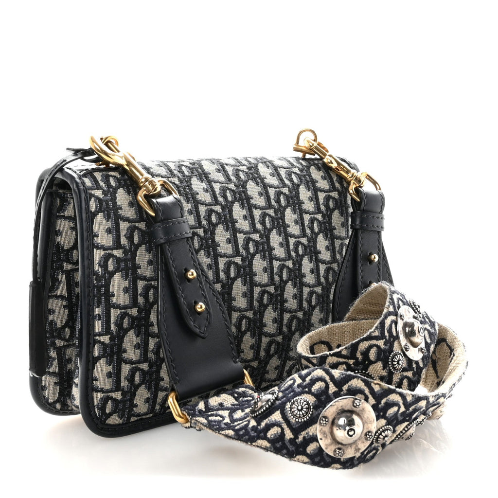 Oblique Small DiorAddict Flap Bag Navy Blue