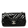 Patent Calfskin Chevron Quilted Extra Mini Flap Black
