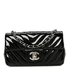 Patent Calfskin Chevron Quilted Extra Mini Flap Black