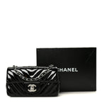 Patent Calfskin Chevron Quilted Extra Mini Flap Black