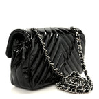 Patent Calfskin Chevron Quilted Extra Mini Flap Black
