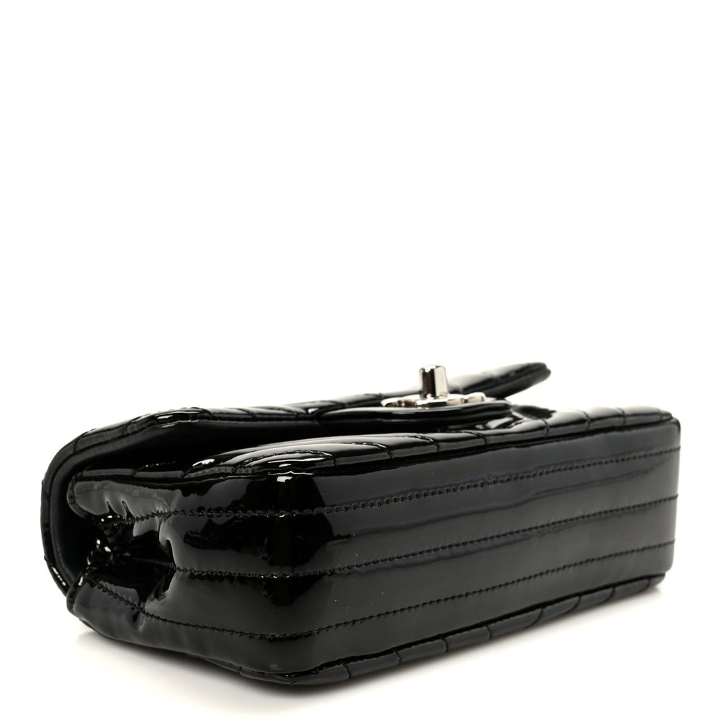 Patent Calfskin Chevron Quilted Extra Mini Flap Black