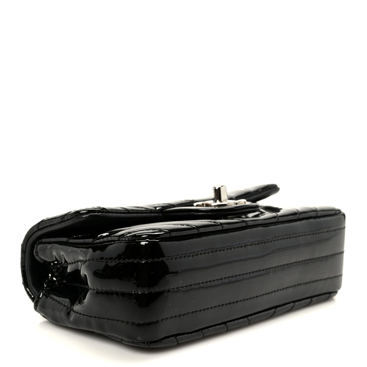 Patent Calfskin Chevron Quilted Extra Mini Flap Black