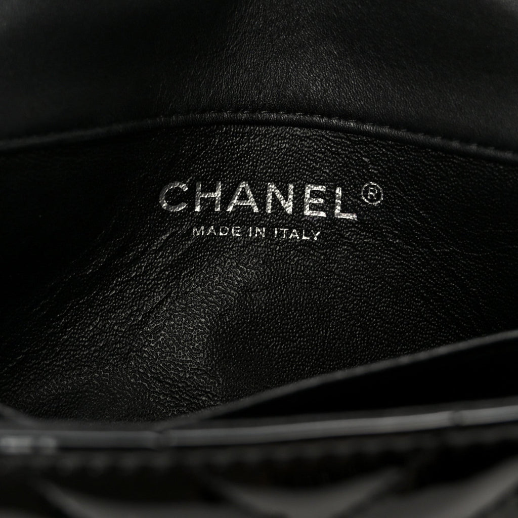 Patent Calfskin Chevron Quilted Extra Mini Flap Black