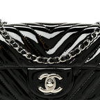 Patent Calfskin Chevron Quilted Extra Mini Flap Black