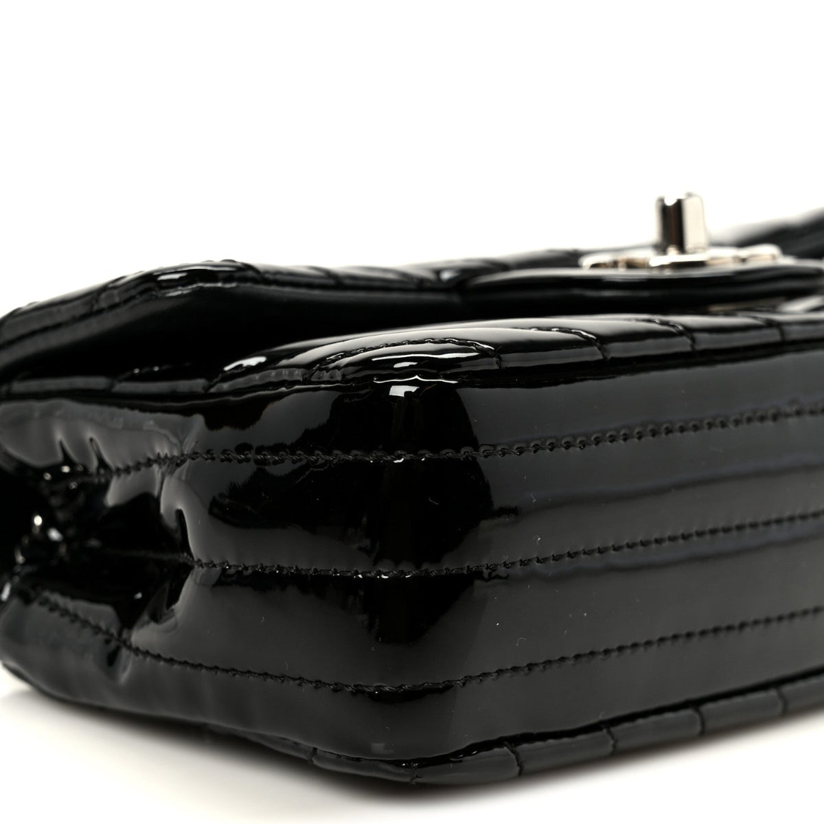 Patent Calfskin Chevron Quilted Extra Mini Flap Black