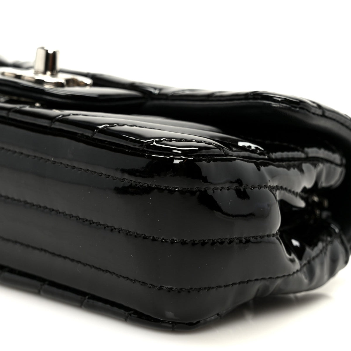 Patent Calfskin Chevron Quilted Extra Mini Flap Black