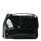 Patent Calfskin Matelasse Monogram Baby Niki Chain Satchel Black